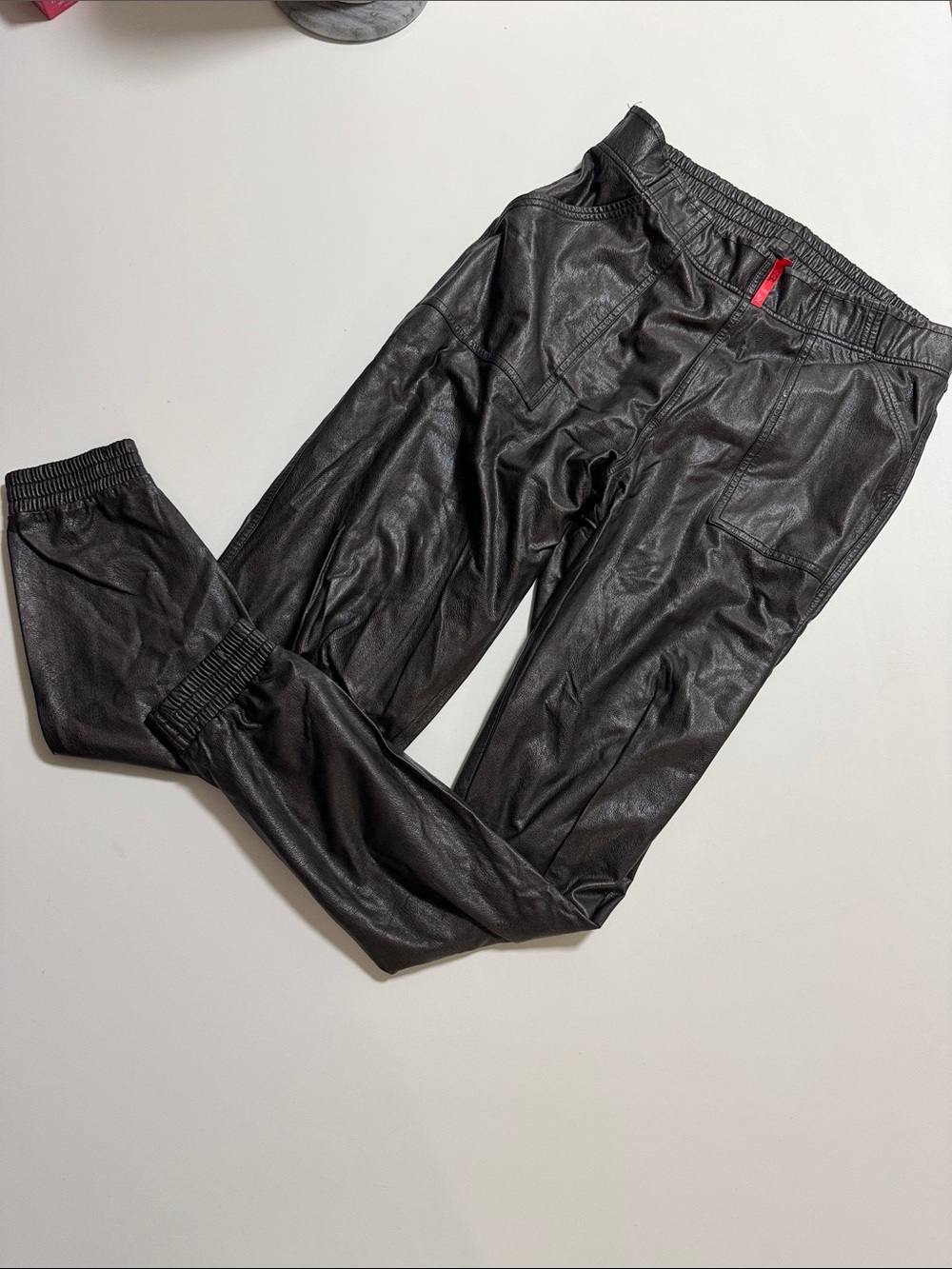 SPANX Black Faux Leather Jogger Pants